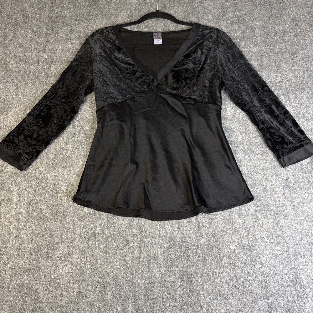 VTG Witchy Velvet Burnout Black Top Whimsigoth Y2K Fairy Grunge Babydoll Silk L